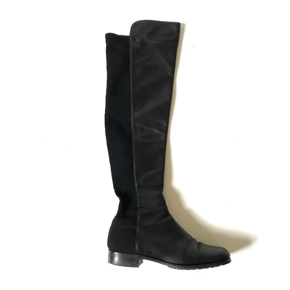 Stuart Weitzman Keelan Boots Womens 7.5 Black Leather Over the Knee High Stretch